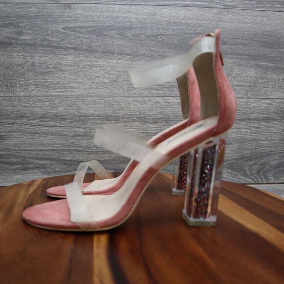 Cape Robbin Shoe Womens Size 7 Ankle Strap Pink Clear Chunky Zipper Heels Maria - Picture 5 of 11
